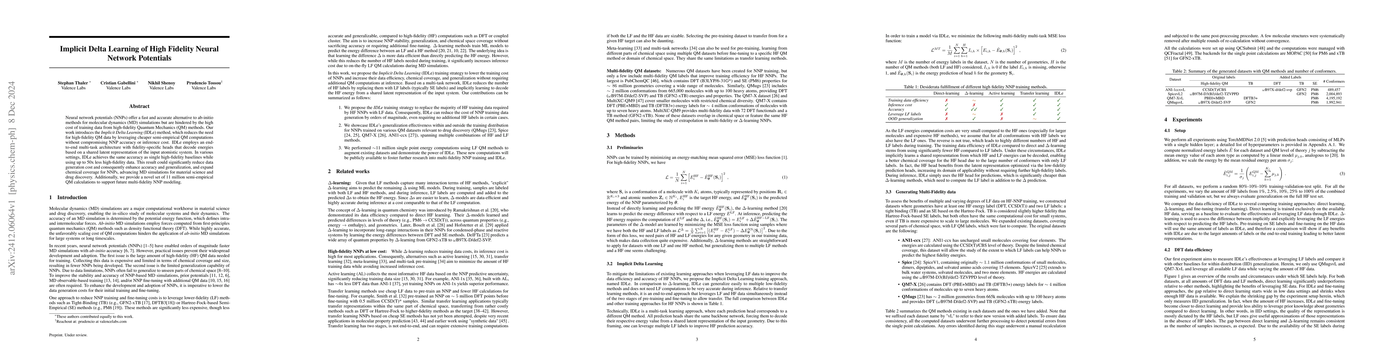 Thumbnail for Implicit Delta Learning of High Fidelity Neural Network Potentials