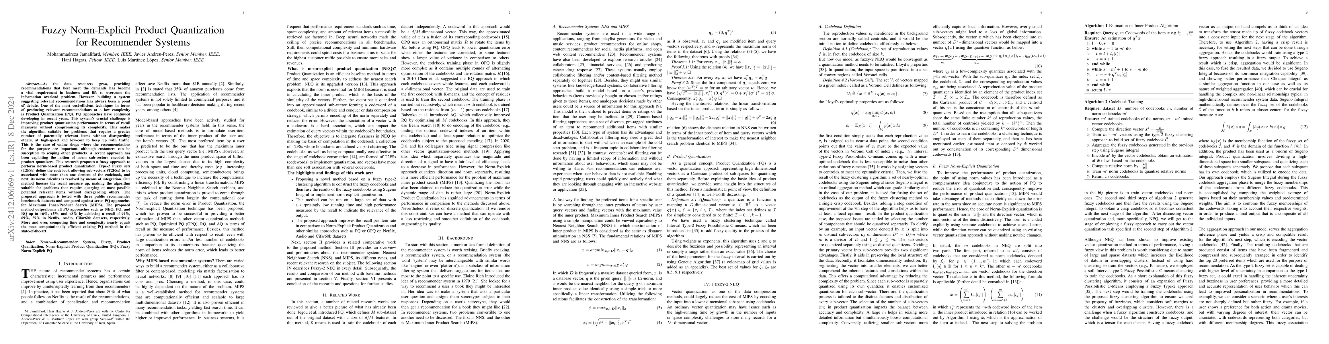 Thumbnail for Fuzzy Norm-Explicit Product Quantization for Recommender Systems