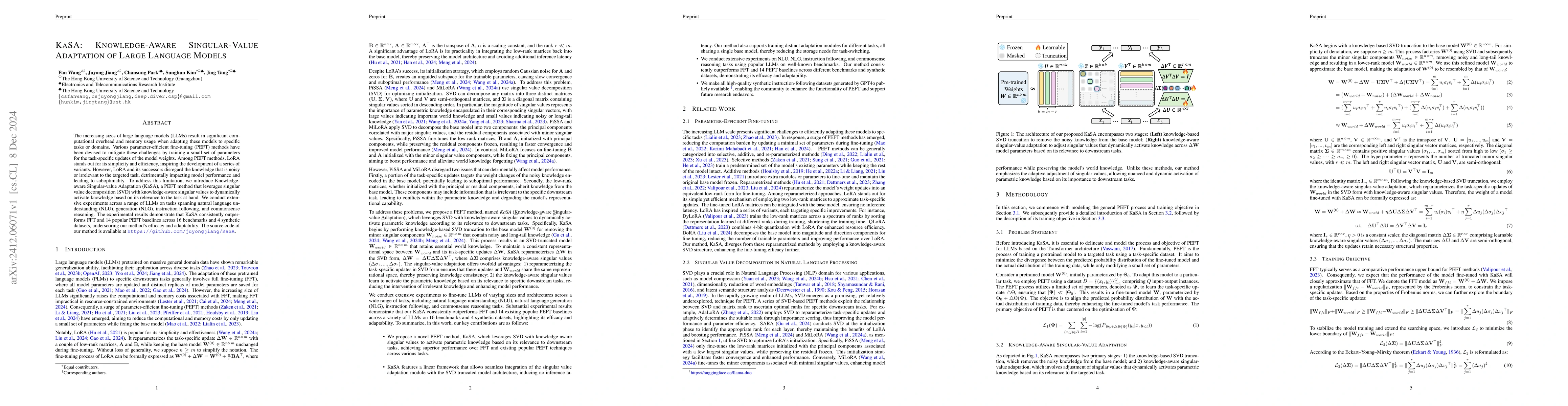 Thumbnail for KaSA: Knowledge-Aware Singular-Value Adaptation of Large Language Models