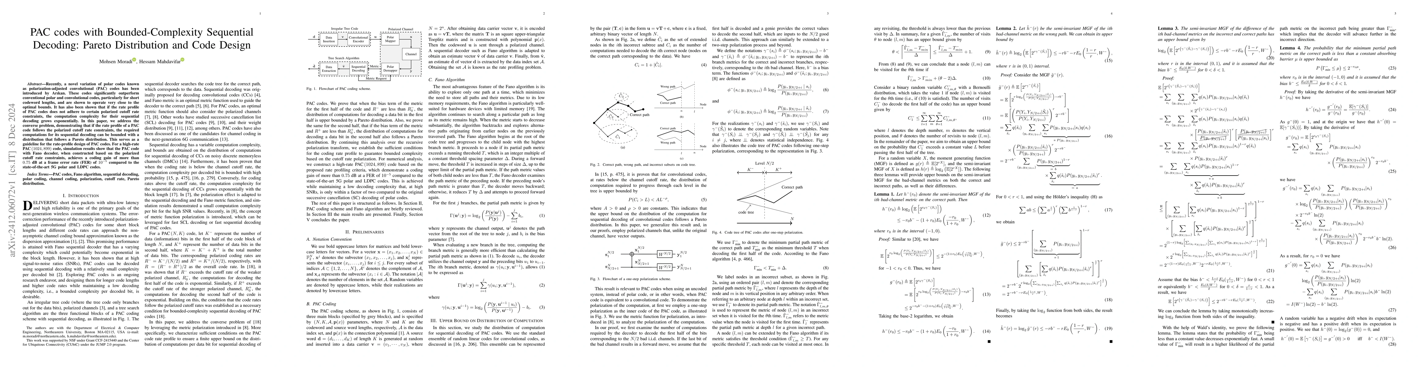 Thumbnail for PAC codes with Bounded-Complexity Sequential Decoding: Pareto
  Distribution and Code Design