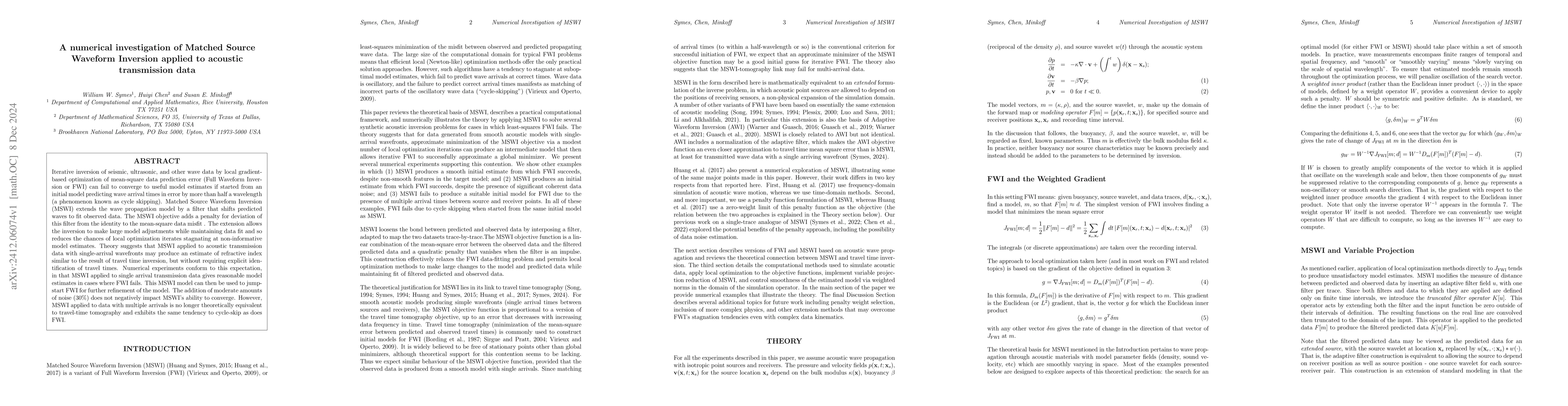 Thumbnail for A numerical investigation of Matched Source Waveform Inversion applied
  to acoustic transmission data