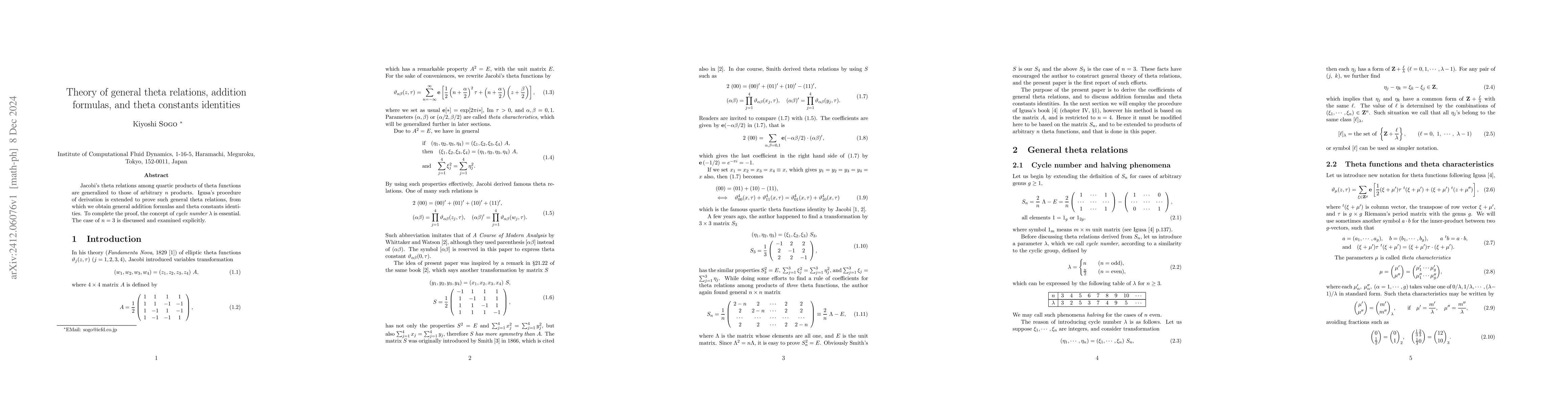 Thumbnail for Theory of general theta relations, addition formulas, and theta
  constants identities