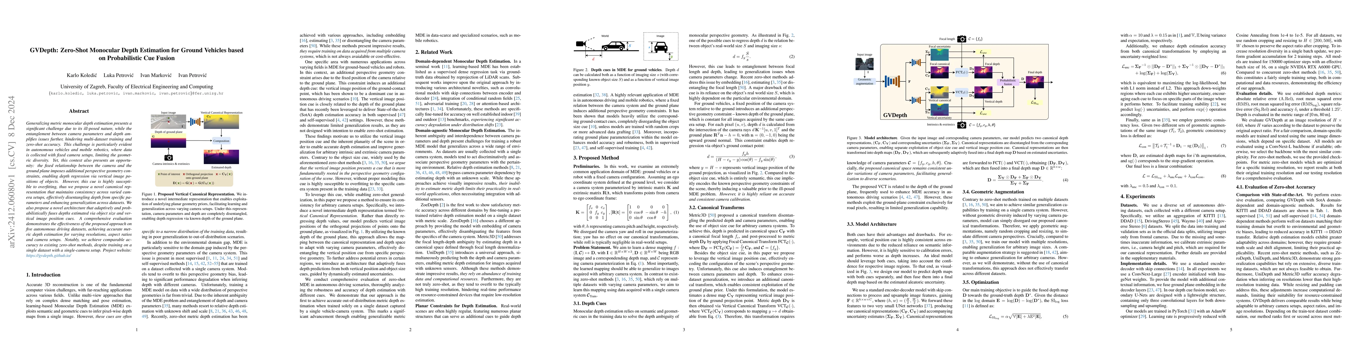 Thumbnail for GVDepth: Zero-Shot Monocular Depth Estimation for Ground Vehicles based
  on Probabilistic Cue Fusion