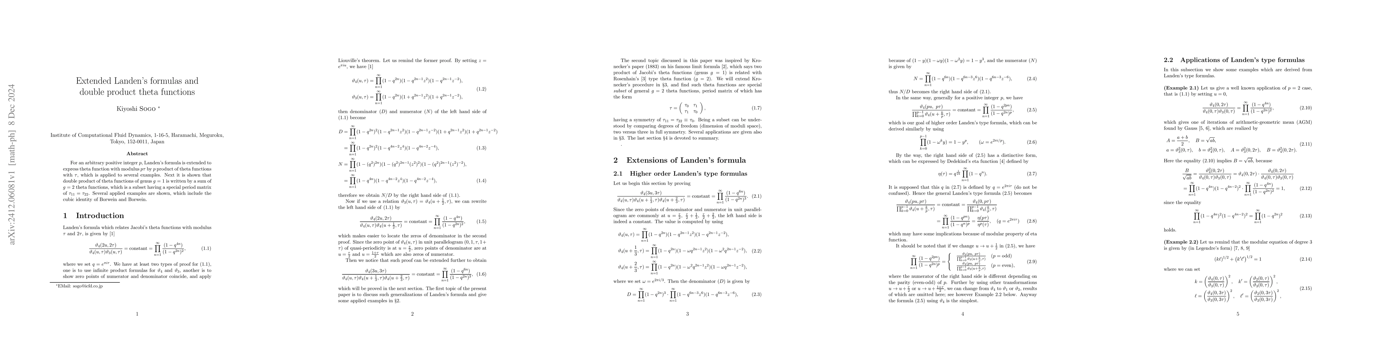 Thumbnail for Extended Landen's formulas and double product theta functions