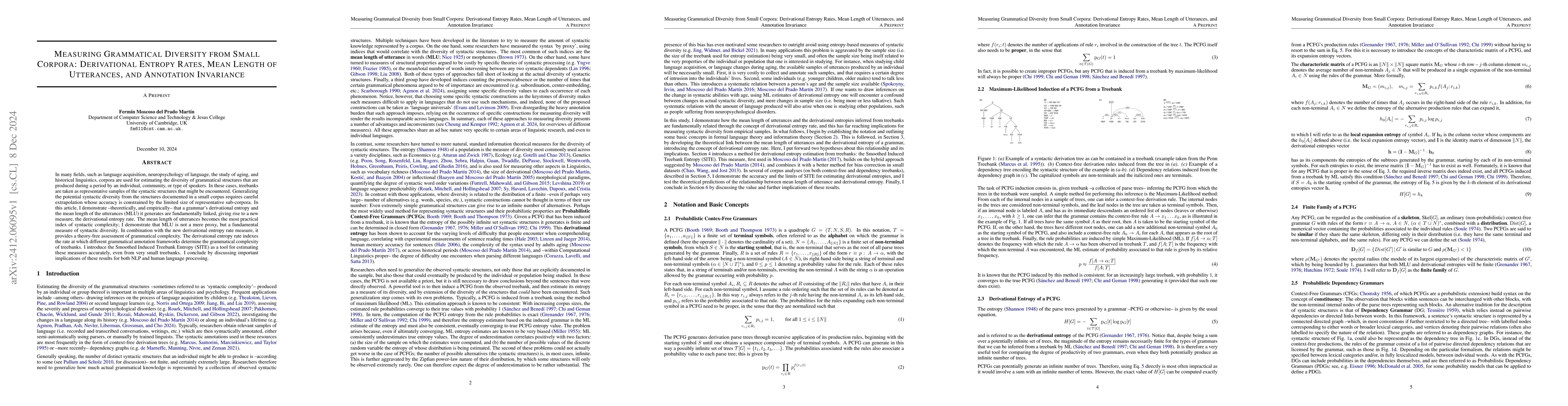 Thumbnail for Measuring Grammatical Diversity from Small Corpora: Derivational Entropy
  Rates, Mean Length of Utterances, and Annotation Invariance