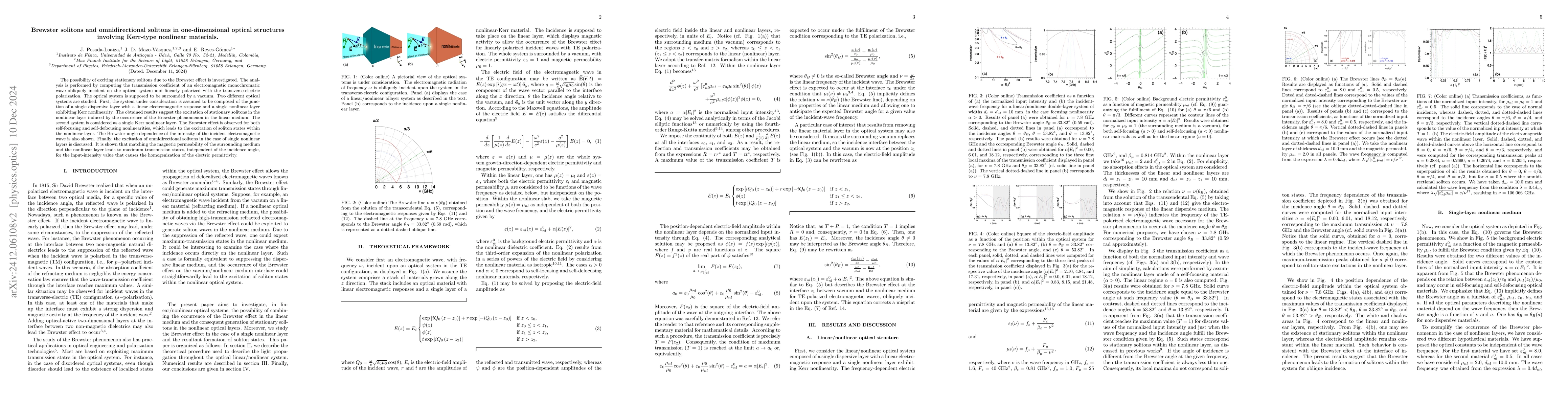 Thumbnail for Brewster solitons and omnidirectional solitons in one-dimensional
  optical structures involving Kerr-type nonlinear materials