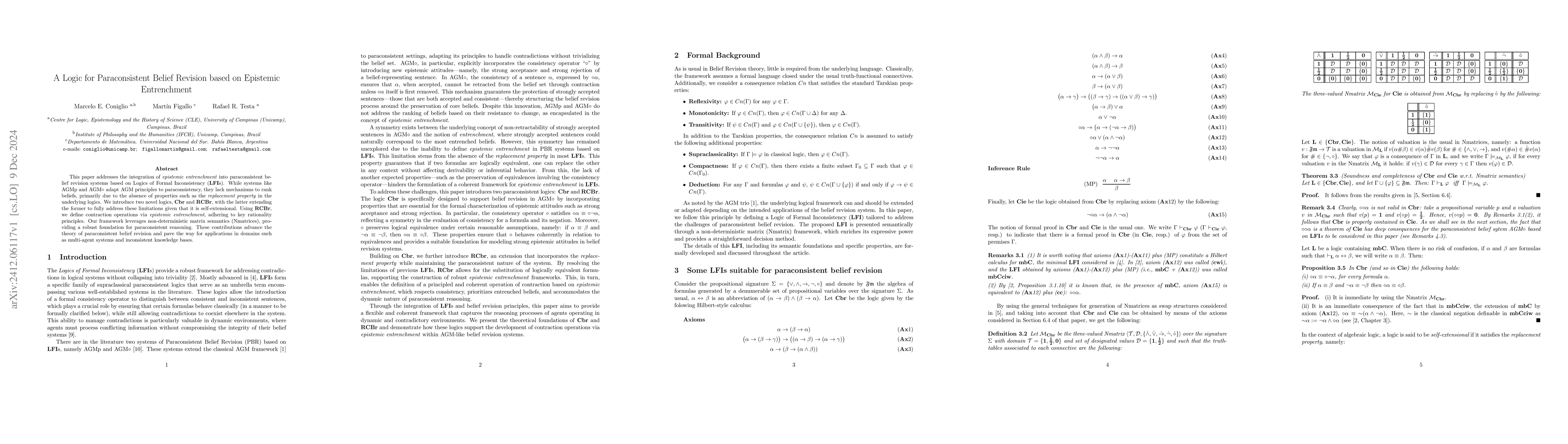 Thumbnail for A Logic for Paraconsistent Belief Revision based on Epistemic
  Entrenchment
