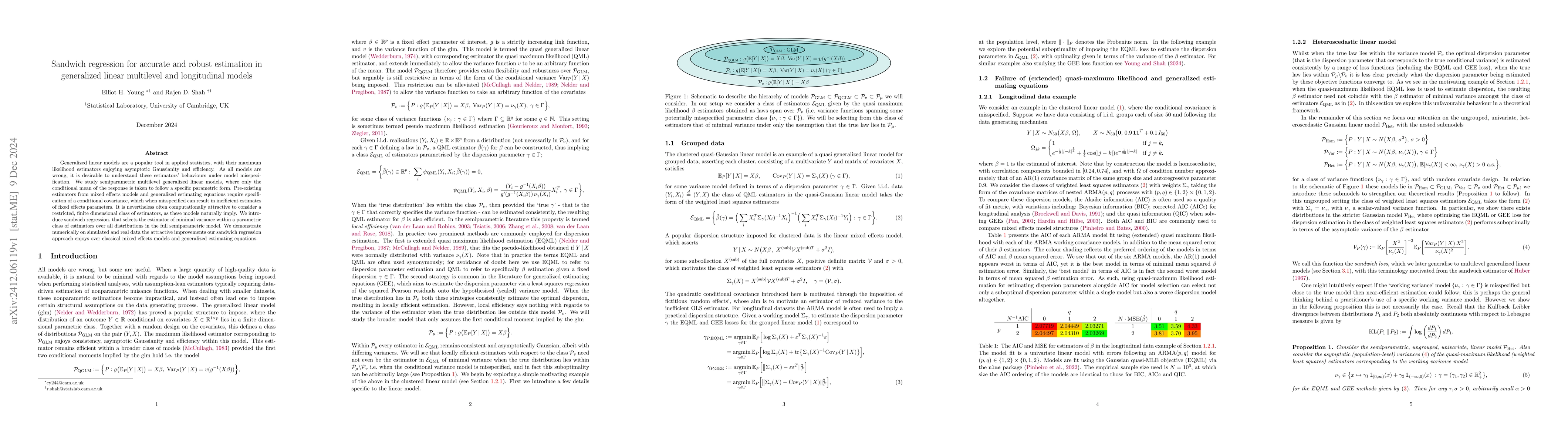 Thumbnail for Sandwich regression for accurate and robust estimation in generalized
  linear multilevel and longitudinal models