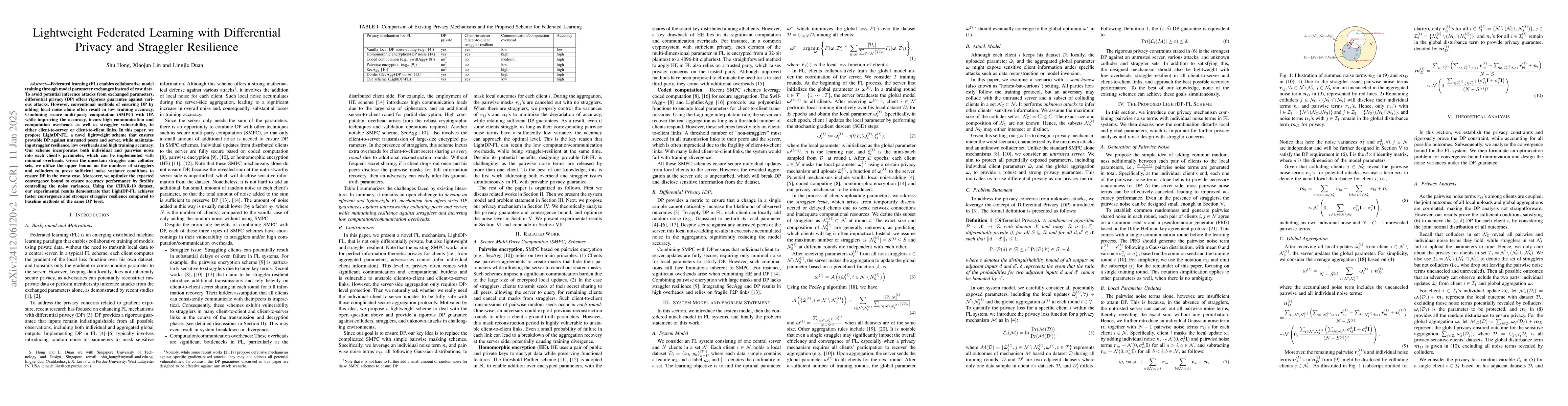 Thumbnail for Lightweight Federated Learning with Differential Privacy and Straggler
  Resilience
