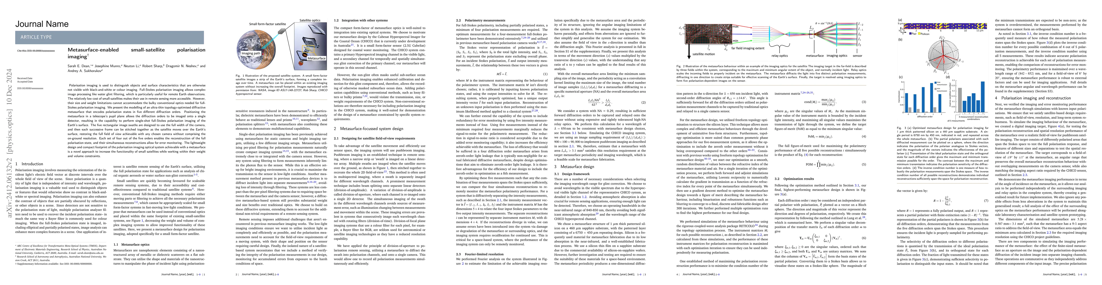 Thumbnail for Metasurface-enabled small-satellite polarisation imaging