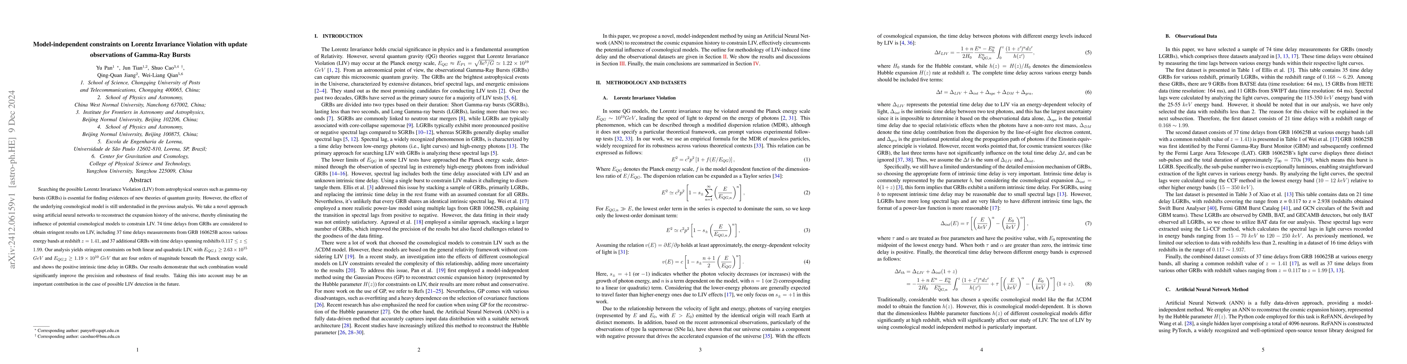 Thumbnail for Model-independent constraints on Lorentz Invariance Violation with
  update observations of Gamma-Ray Bursts