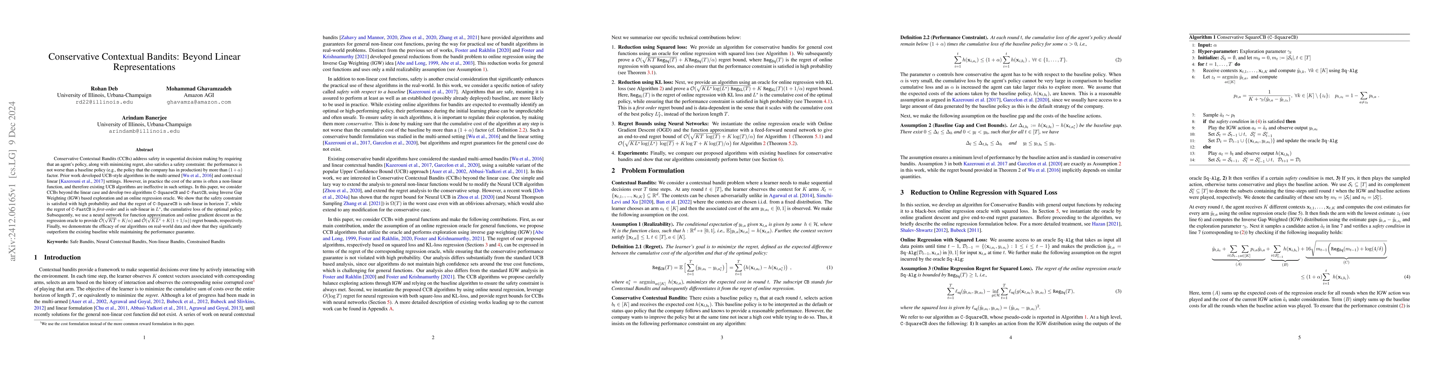 Thumbnail for Conservative Contextual Bandits: Beyond Linear Representations