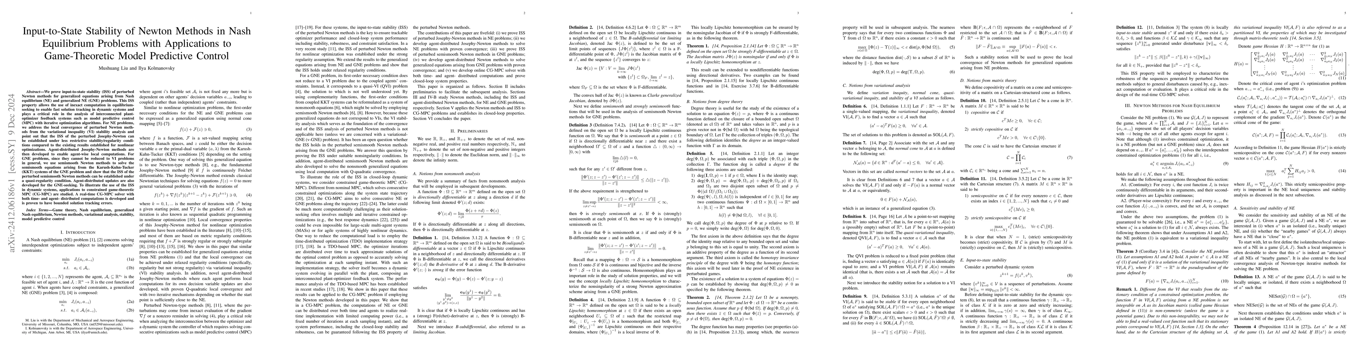 Thumbnail for Input-to-State Stability of Newton Methods in Nash Equilibrium Problems
  with Applications to Game-Theoretic Model Predictive Control