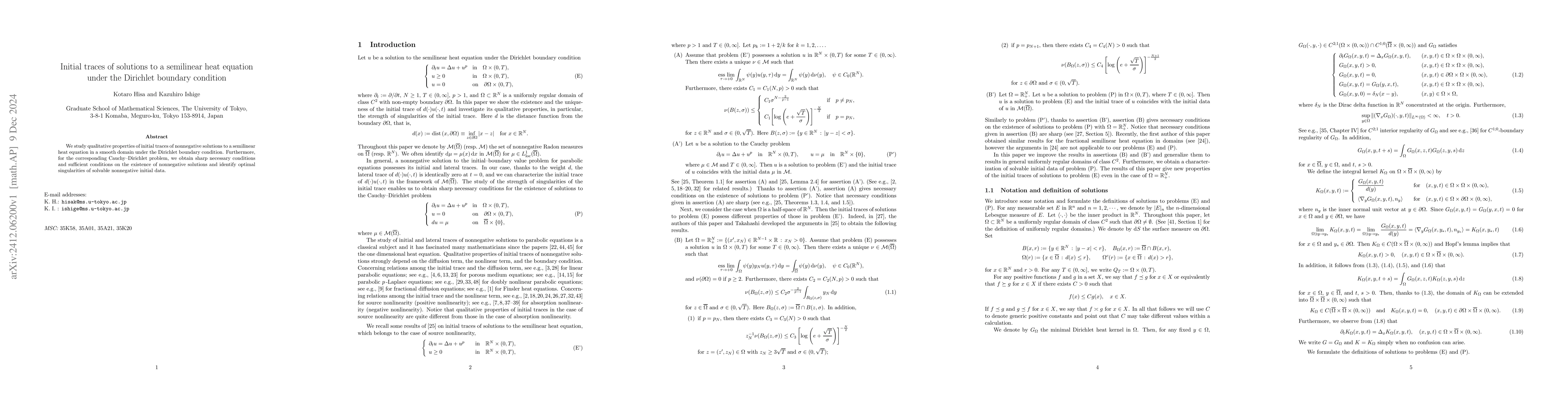 Thumbnail for Initial traces of solutions to a semilinear heat equation under the
  Dirichlet boundary condition