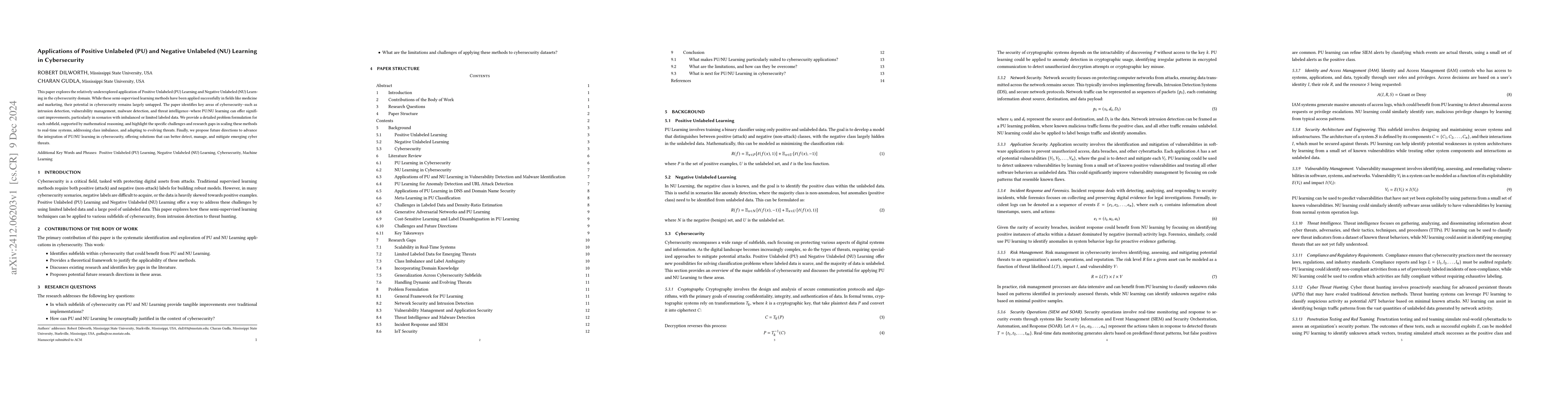 Thumbnail for Applications of Positive Unlabeled (PU) and Negative Unlabeled (NU)
  Learning in Cybersecurity