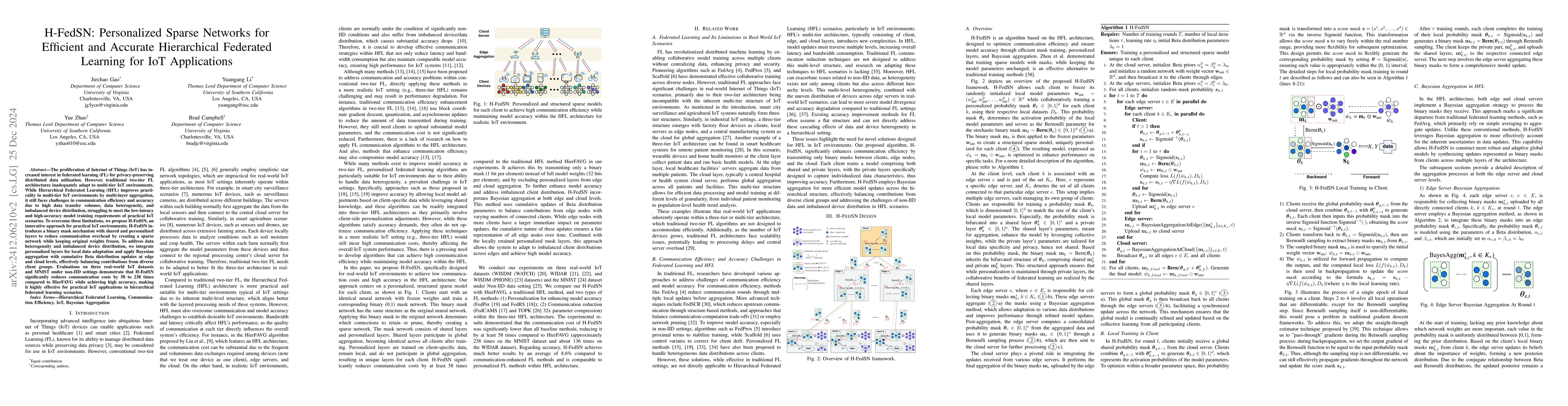 Thumbnail for H-FedSN: Personalized Sparse Networks for Efficient and Accurate
  Hierarchical Federated Learning for IoT Applications