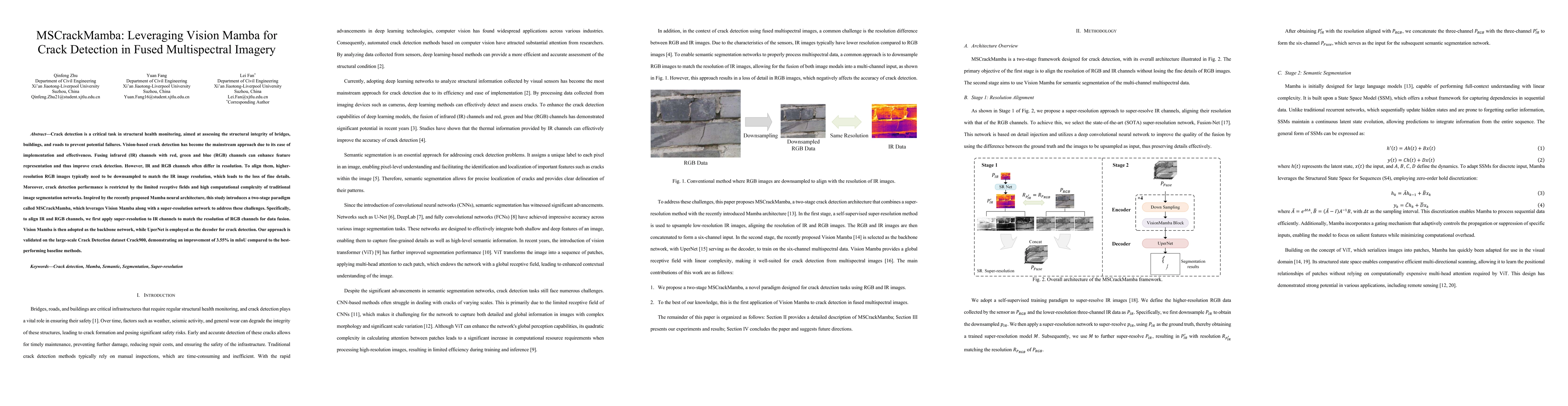 Thumbnail for MSCrackMamba: Leveraging Vision Mamba for Crack Detection in Fused
  Multispectral Imagery