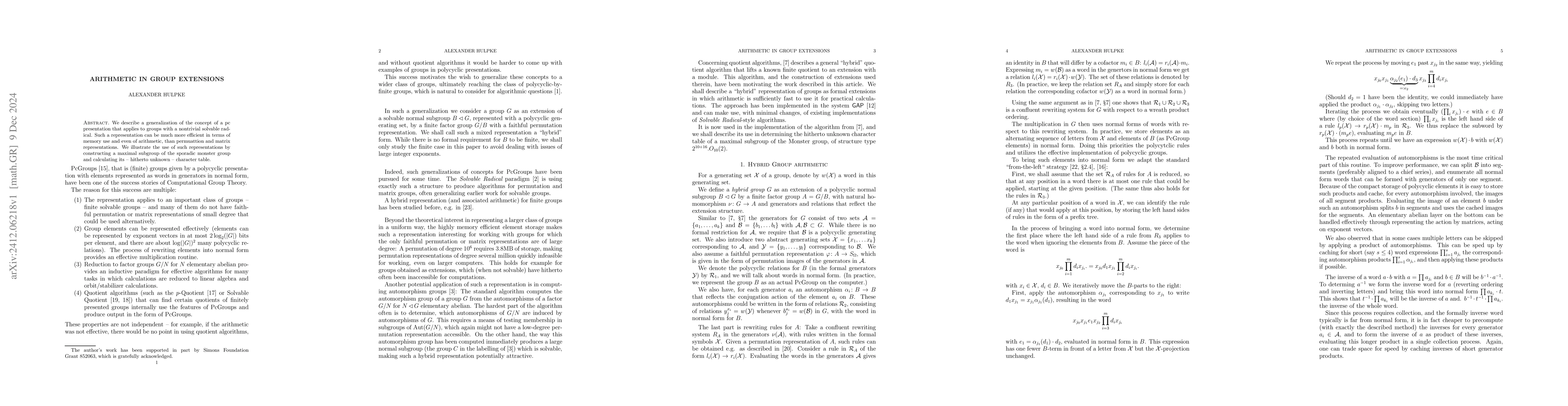 Thumbnail for Arithmetic in Group Extensions
