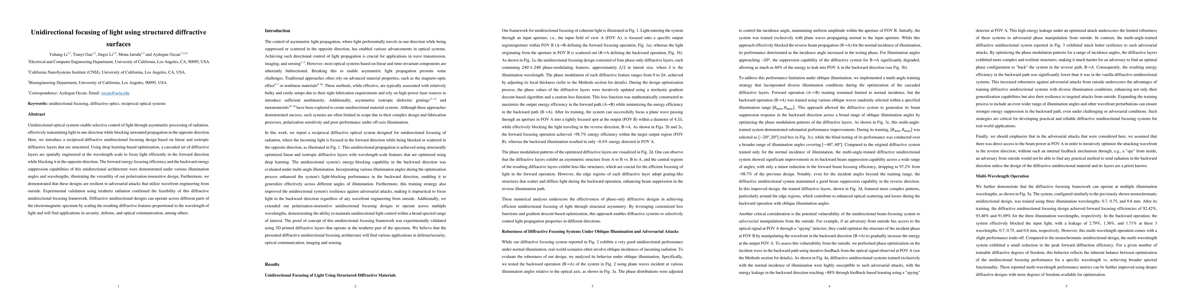 Thumbnail for Unidirectional focusing of light using structured diffractive surfaces