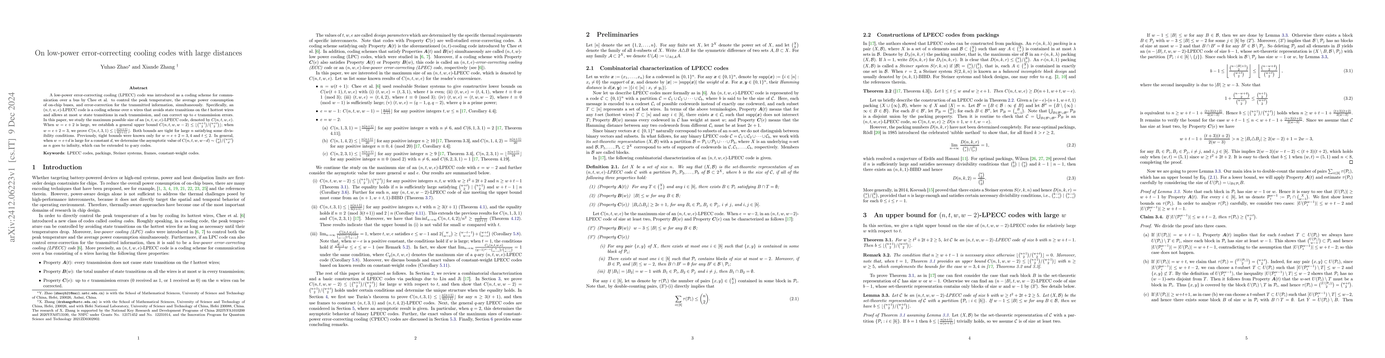 Thumbnail for On low-power error-correcting cooling codes with large distances