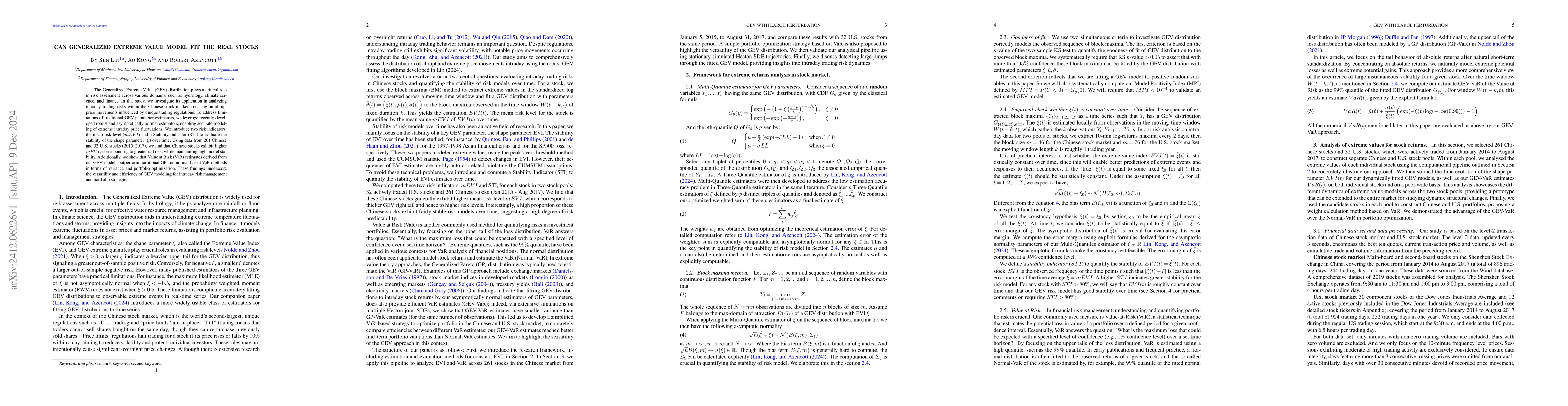Thumbnail for Can Generalized Extreme Value Model Fit the Real Stocks