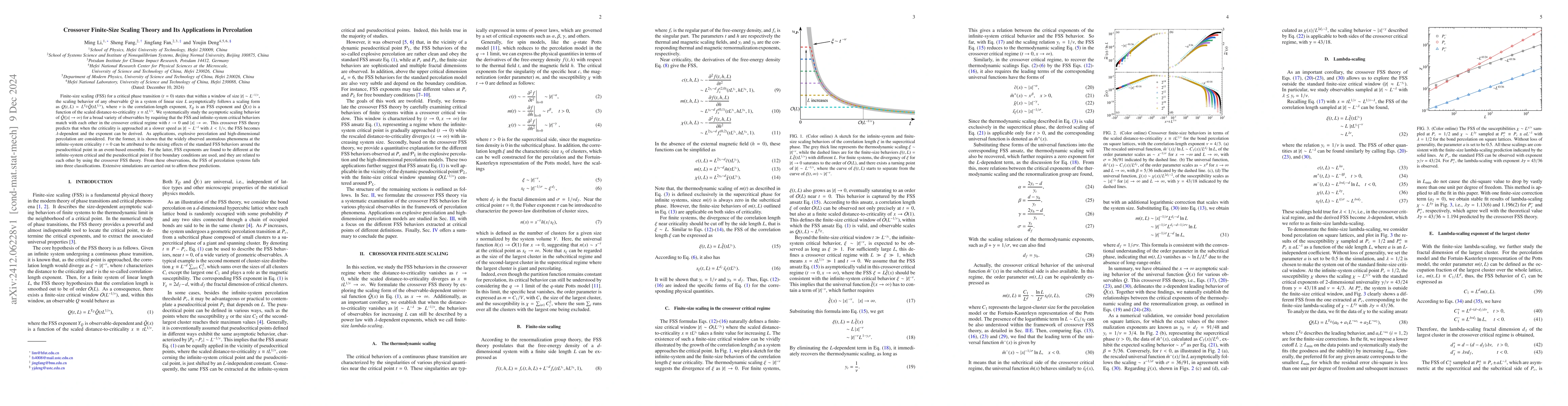 Thumbnail for Crossover Finite-Size Scaling Theory and Its Applications in Percolation