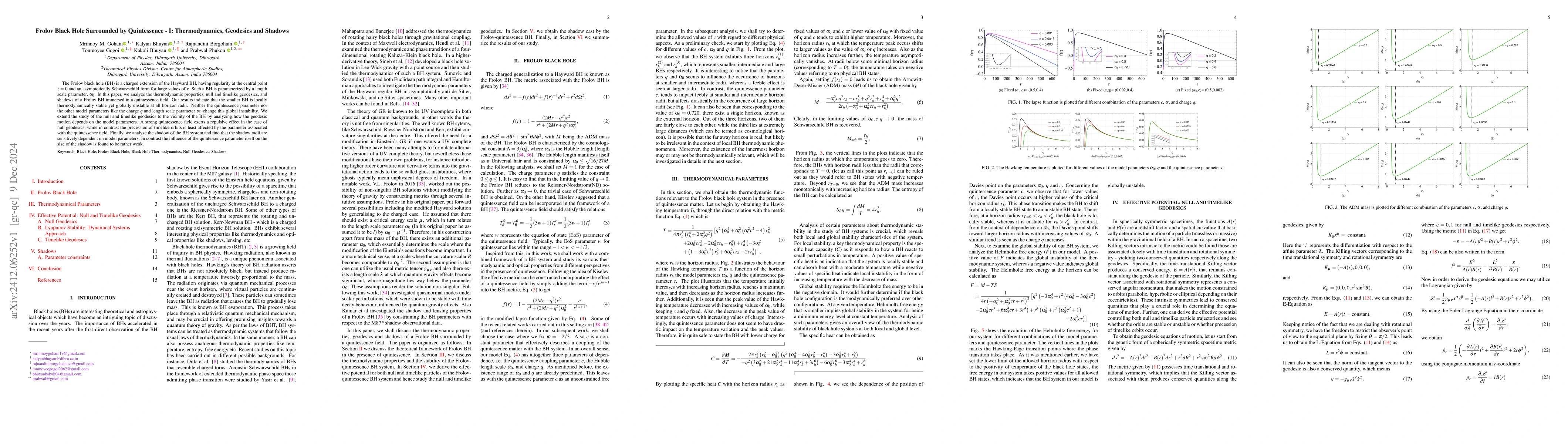 Thumbnail for Frolov Black Hole Surrounded by Quintessence -- I: Thermodynamics,
  Geodesics and Shadows