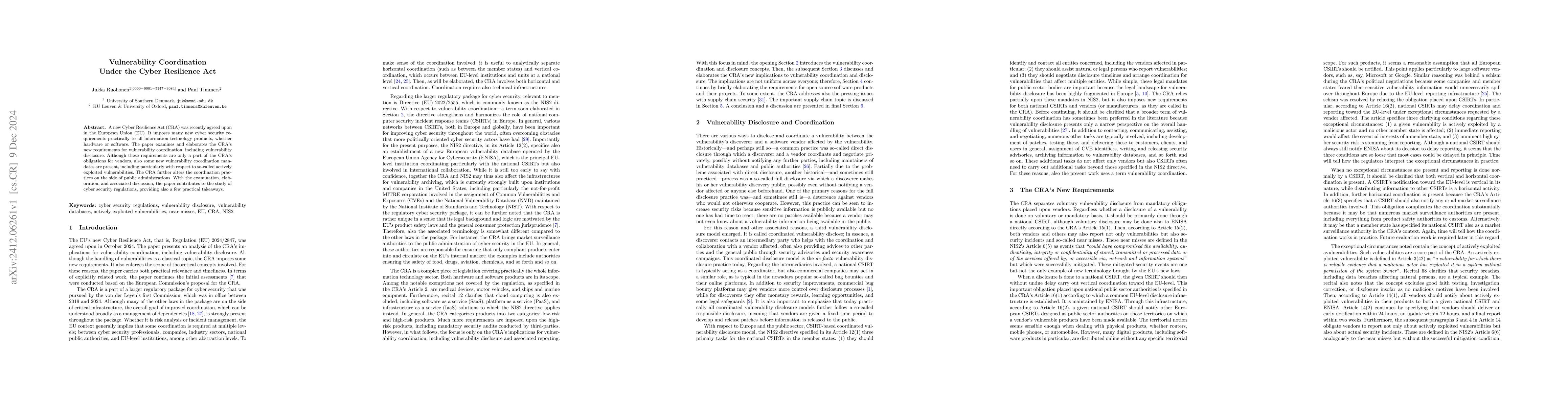 Thumbnail for Vulnerability Coordination Under the Cyber Resilience Act