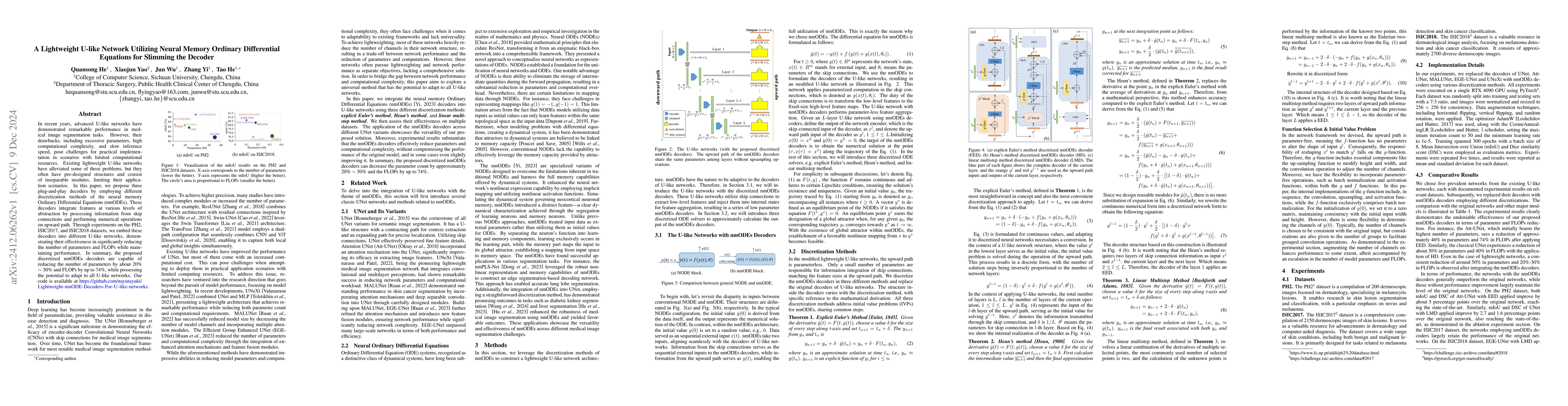 Thumbnail for A Lightweight U-like Network Utilizing Neural Memory Ordinary
  Differential Equations for Slimming the Decoder