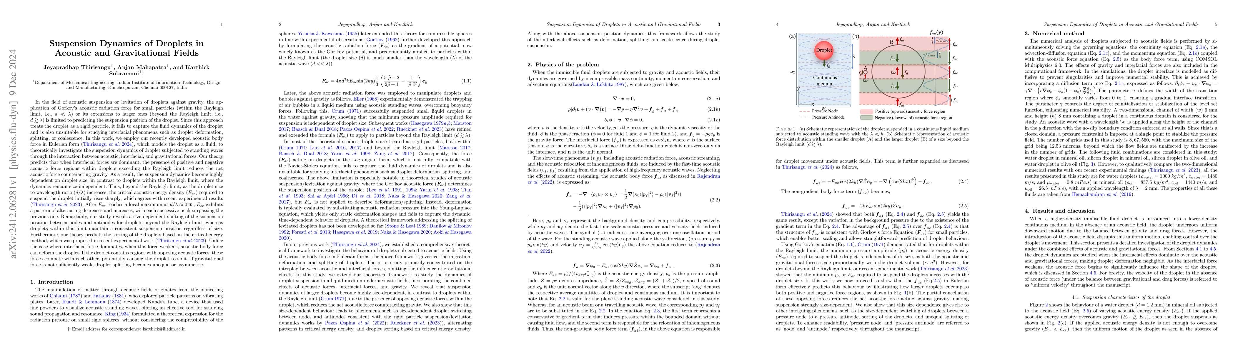 Thumbnail for Suspension Dynamics of Droplets in Acoustic and Gravitational Fields