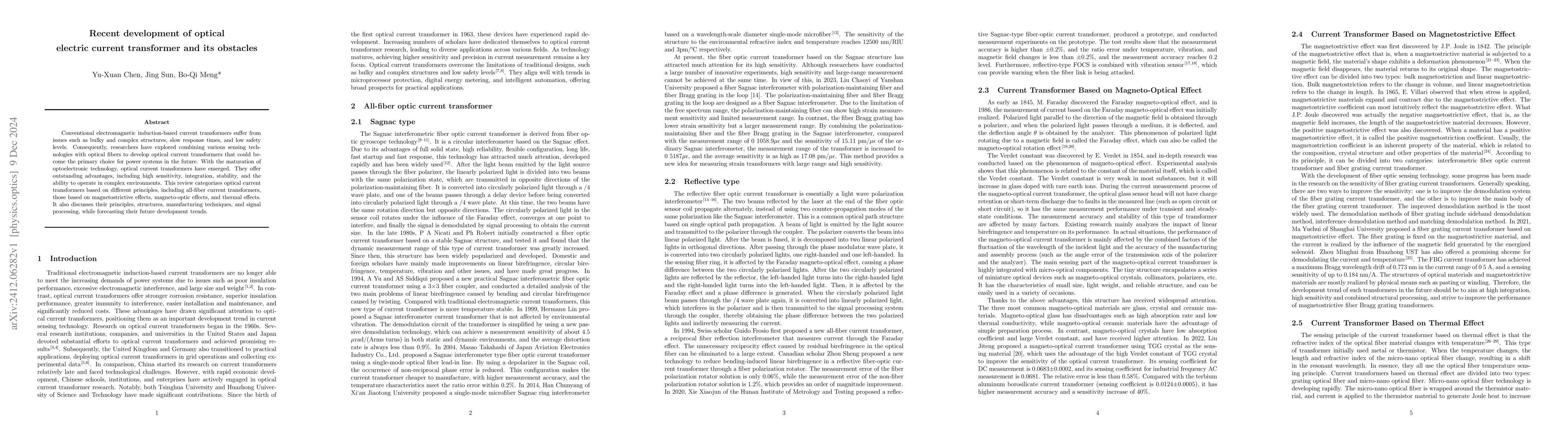 Thumbnail for Recent development of optical electric current transformer and its
  obstacles
