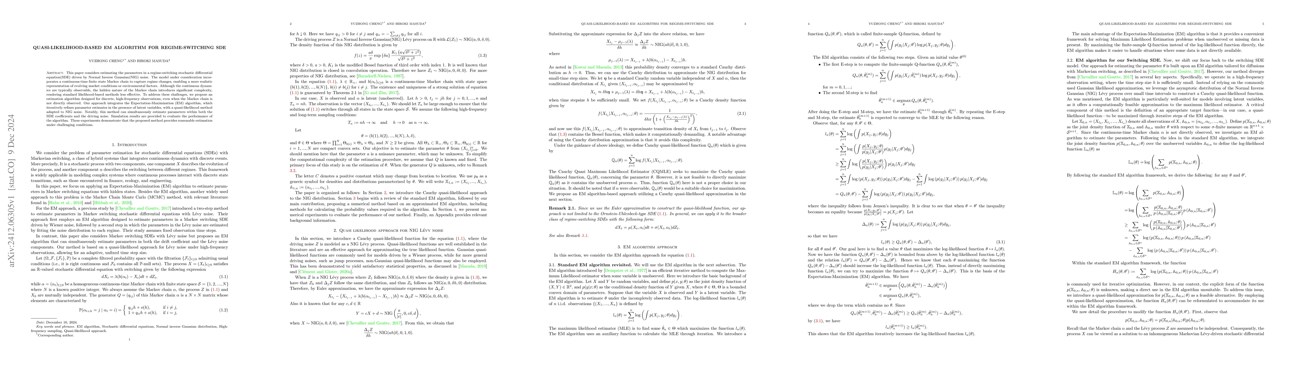 Thumbnail for Quasi-likelihood-based EM algorithm for regime-switching SDE