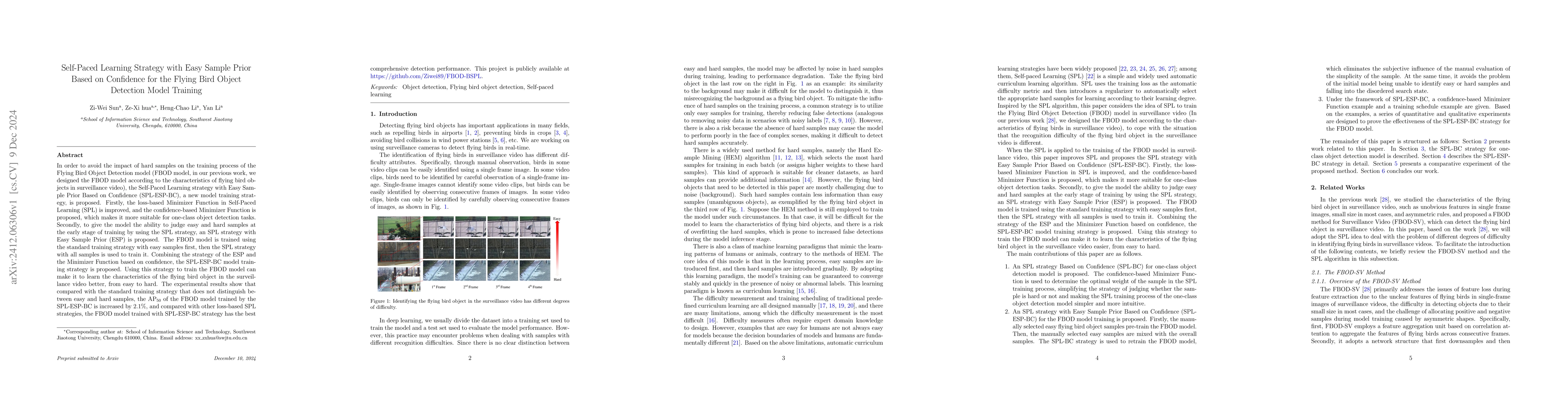 Thumbnail for Self-Paced Learning Strategy with Easy Sample Prior Based on Confidence
  for the Flying Bird Object Detection Model Training