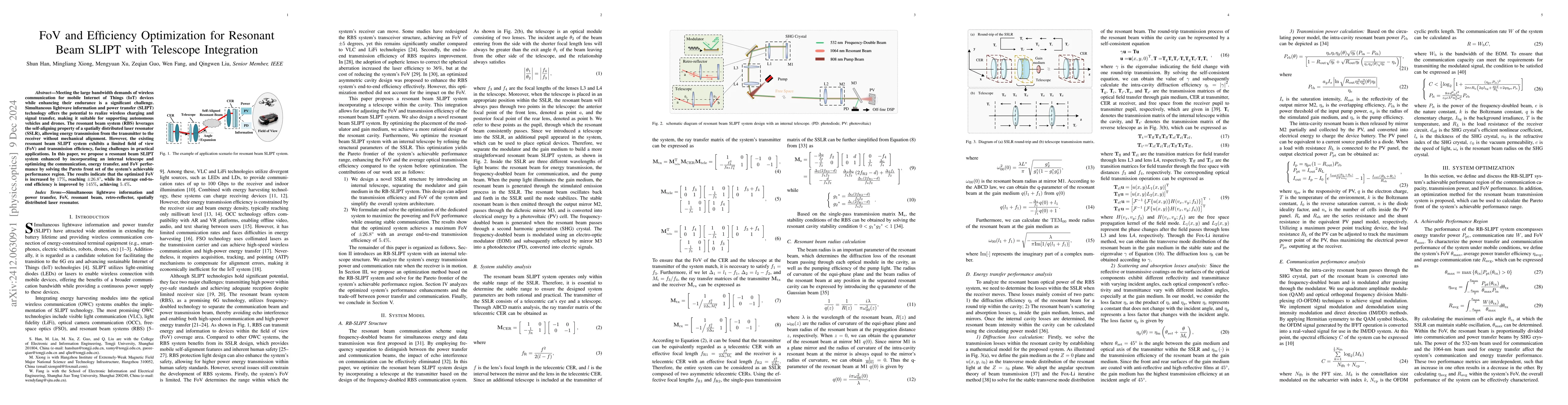 Thumbnail for FoV and Efficiency Optimization for Resonant Beam SLIPT with Telescope
  Integration