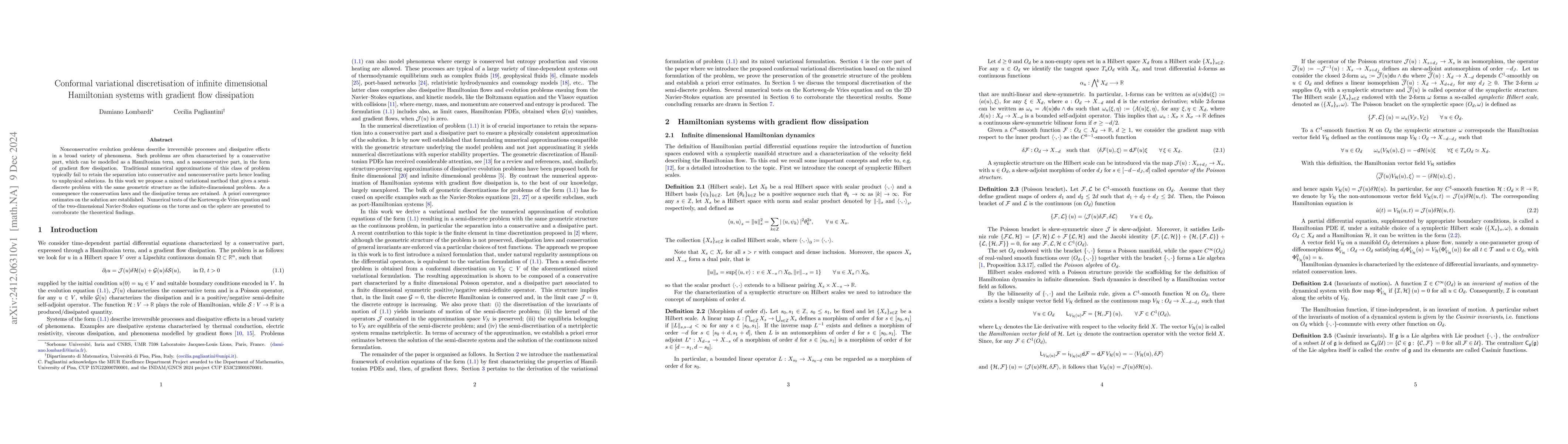 Thumbnail for Conformal variational discretisation of infinite dimensional Hamiltonian
  systems with gradient flow dissipation