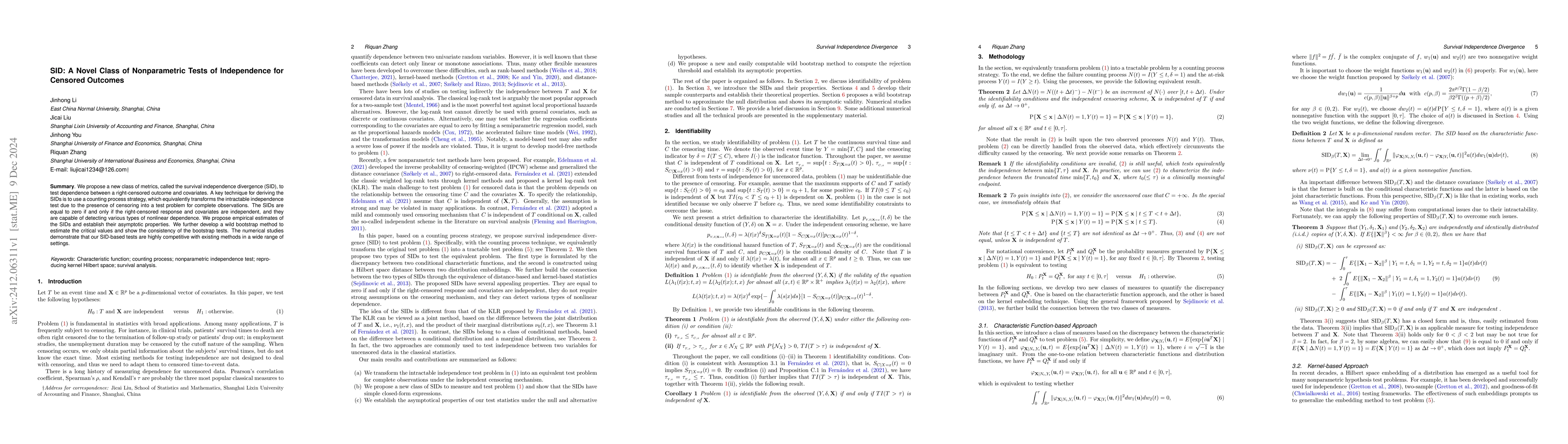 Thumbnail for SID: A Novel Class of Nonparametric Tests of Independence for Censored
  Outcomes