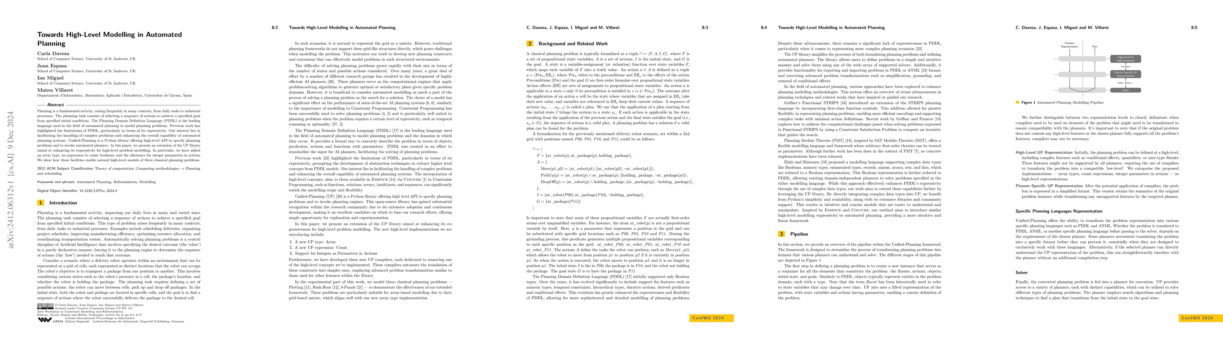 Thumbnail for Towards High-Level Modelling in Automated Planning