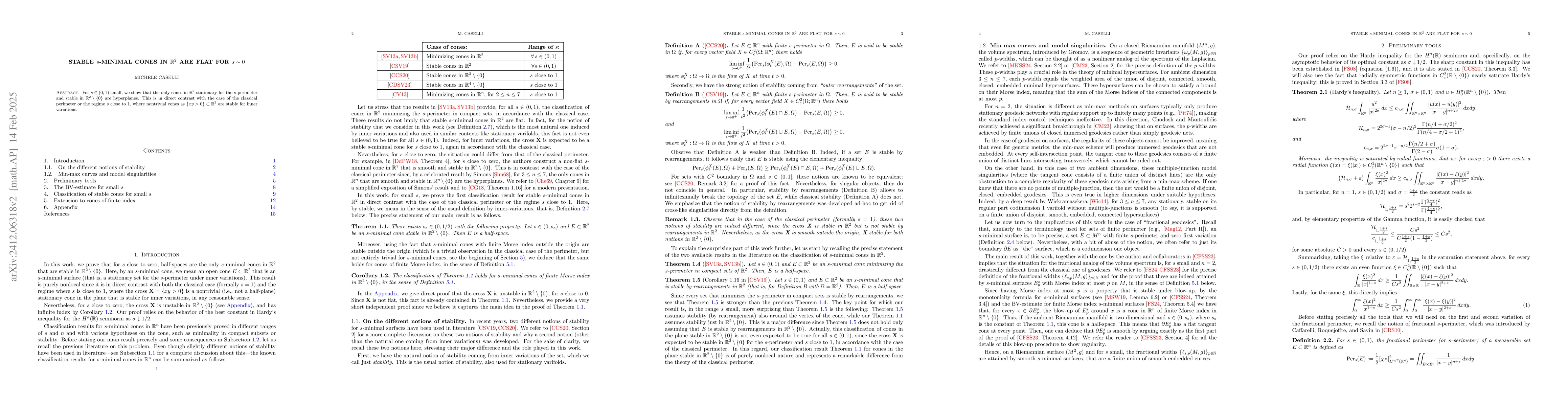 Thumbnail for Stable $s$-minimal cones in $\mathbb{R}^2$ are flat for $s \sim 0$
