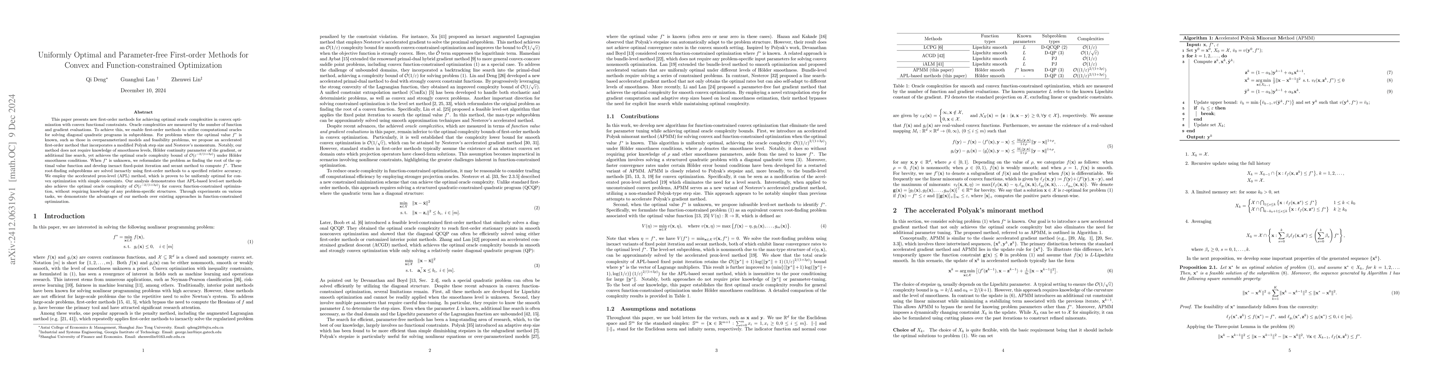 Thumbnail for Uniformly Optimal and Parameter-free First-order Methods for Convex and
  Function-constrained Optimization