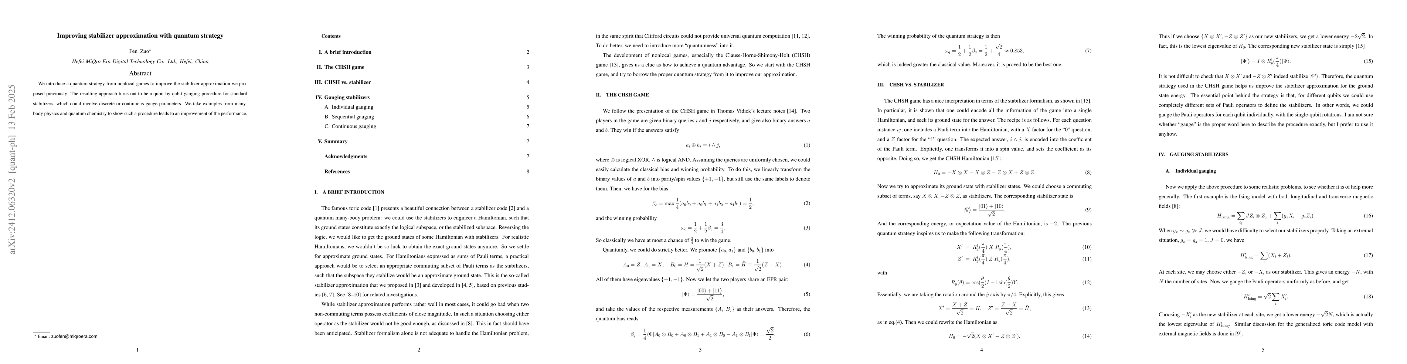 Thumbnail for Improving stabilizer approximation with quantum strategy