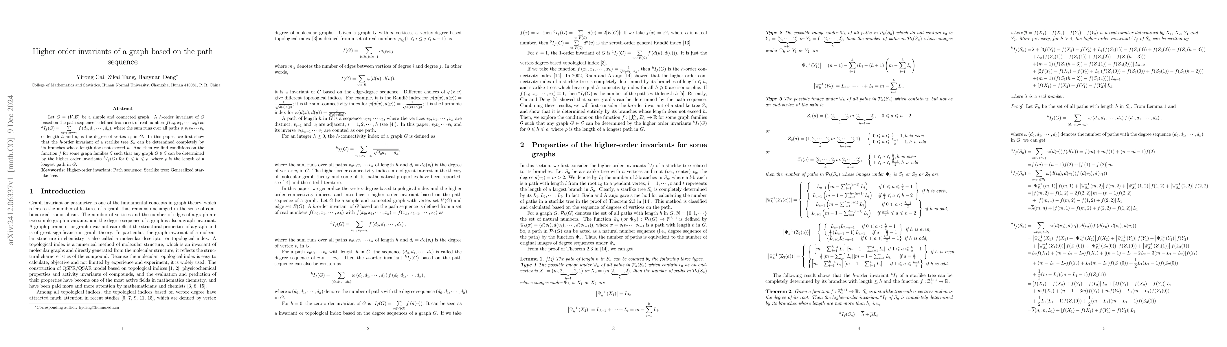 Thumbnail for Higher order invariants of a graph based on the path sequence