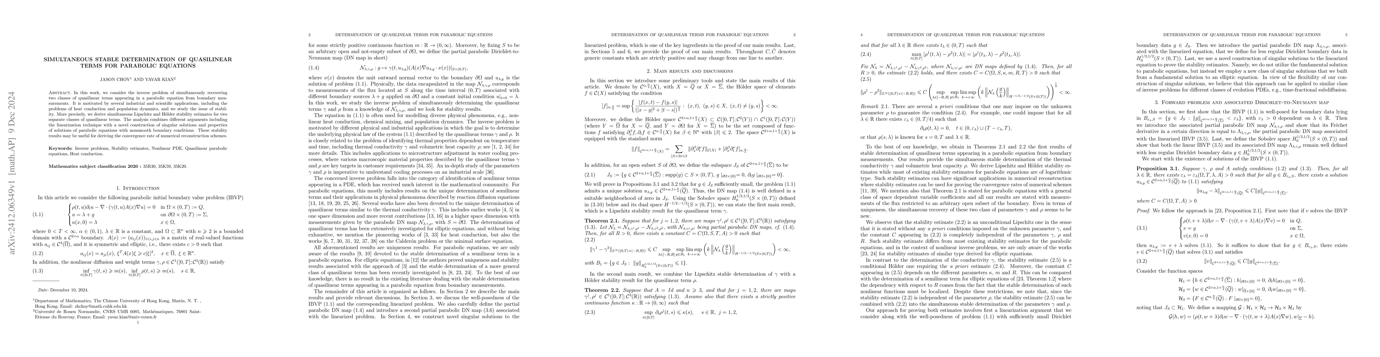 Thumbnail for Simultaneous stable determination of quasilinear terms for parabolic
  equations