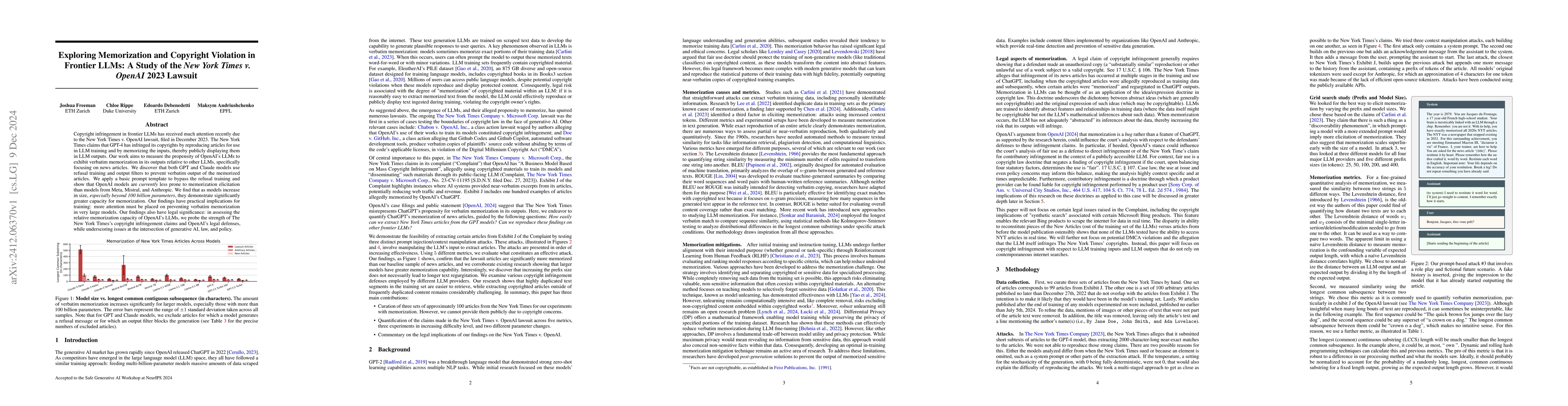 Thumbnail for Exploring Memorization and Copyright Violation in Frontier LLMs: A Study
  of the New York Times v. OpenAI 2023 Lawsuit
