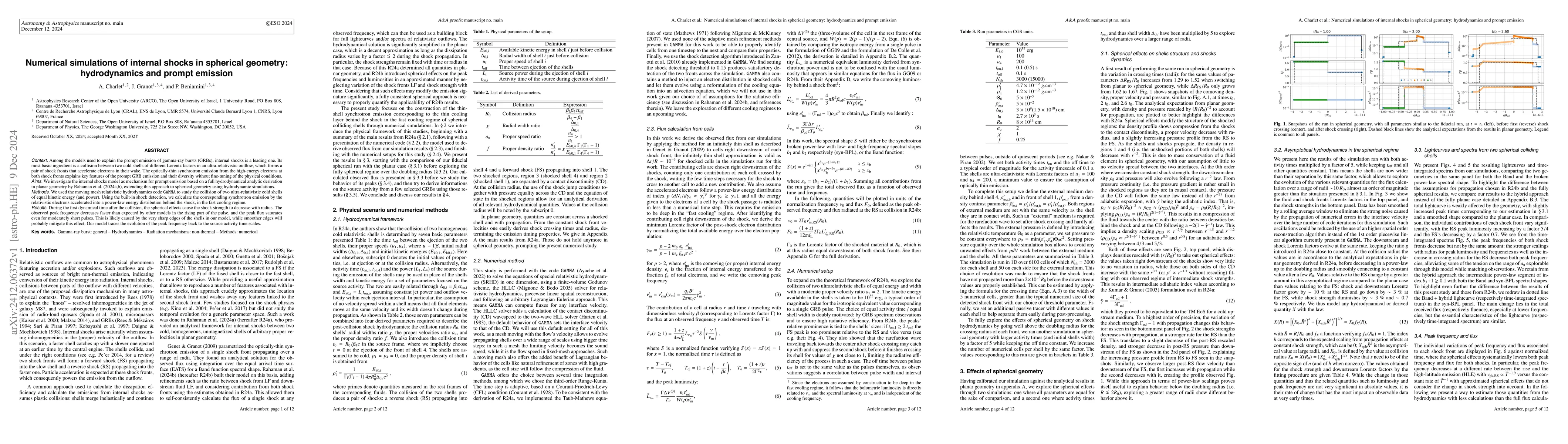 Thumbnail for Numerical simulations of internal shocks in spherical geometry:
  hydrodynamics and prompt emission