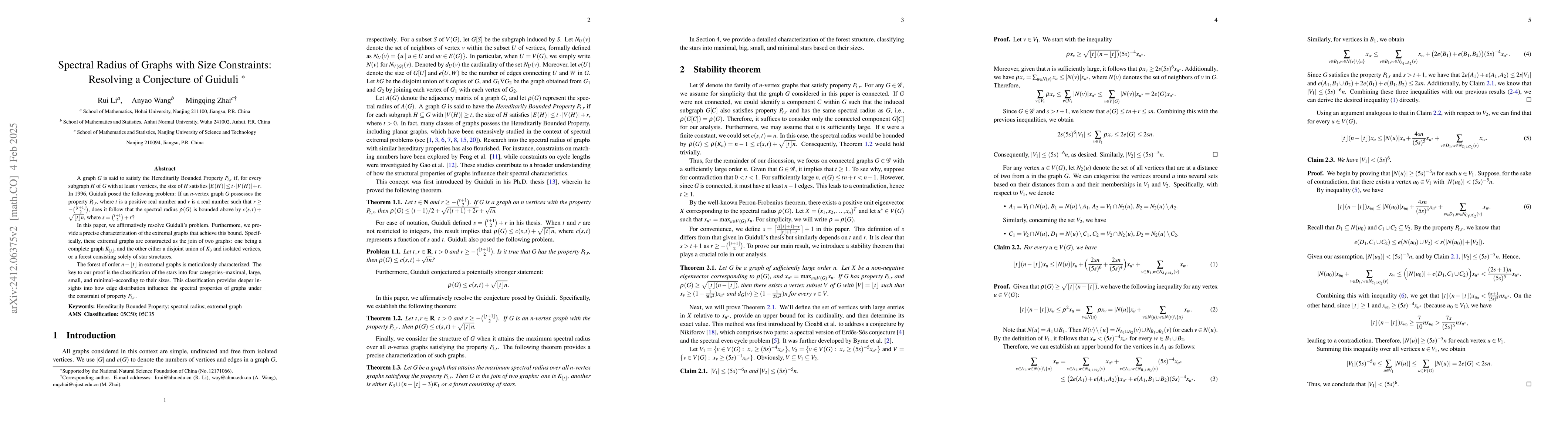 Thumbnail for Spectral Radius of Graphs with Size Constraints: Resolving a Conjecture
  of Guiduli