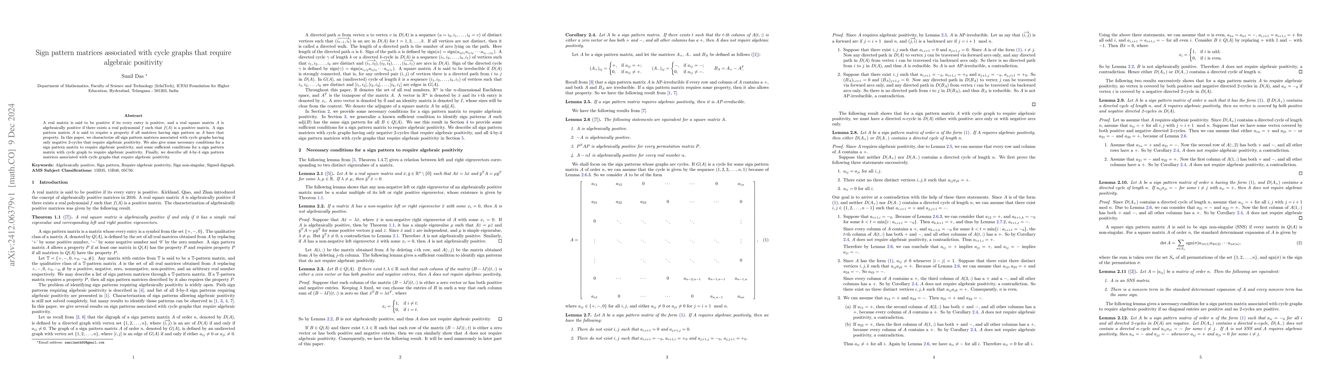 Thumbnail for Sign pattern matrices associated with cycle graphs that require
  algebraic positivity