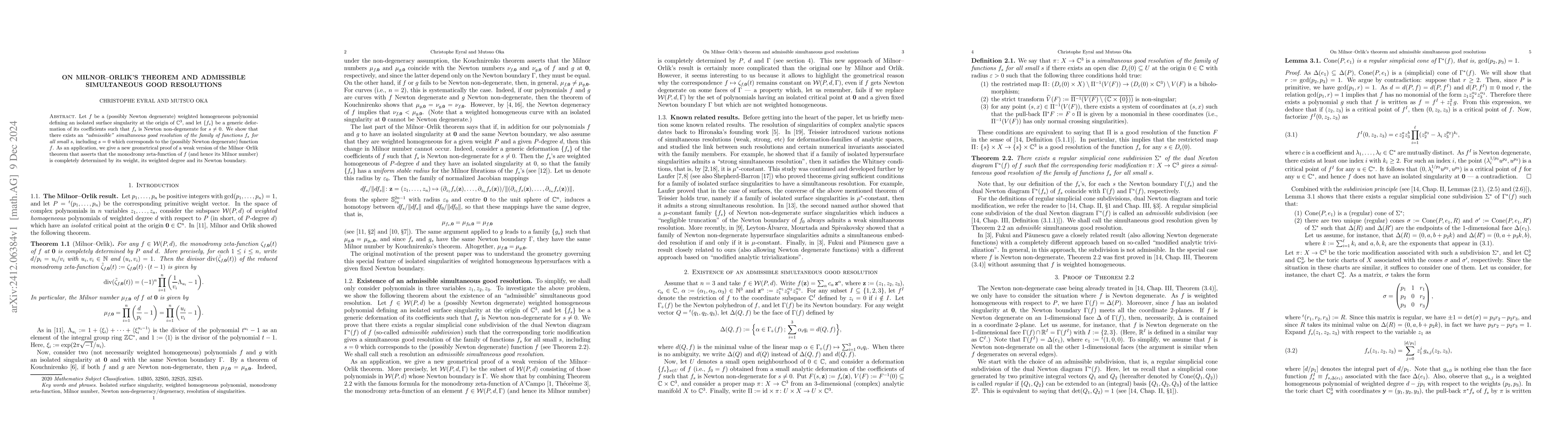 Thumbnail for On Milnor-Orlik's theorem and admissible simultaneous good resolutions