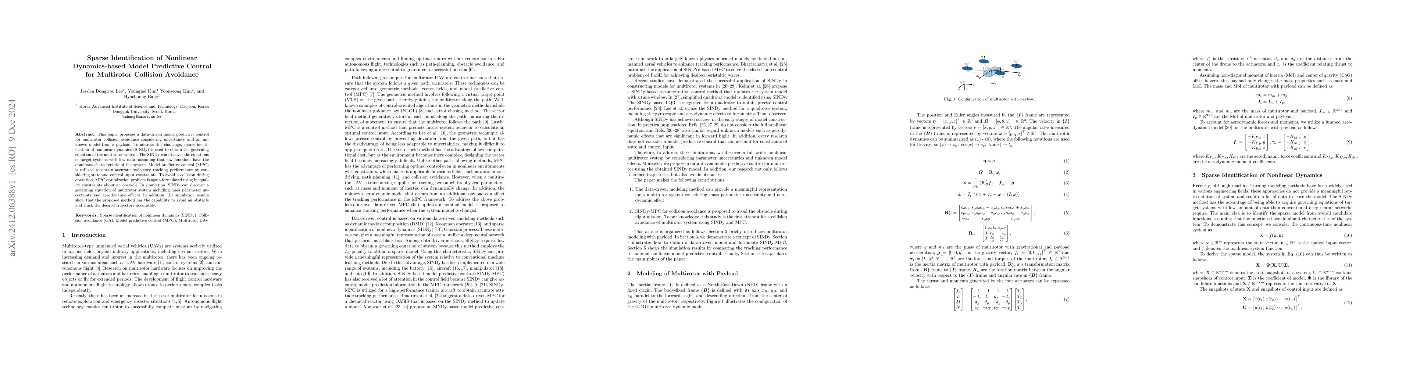 Thumbnail for Sparse Identification of Nonlinear Dynamics-based Model Predictive
  Control for Multirotor Collision Avoidance