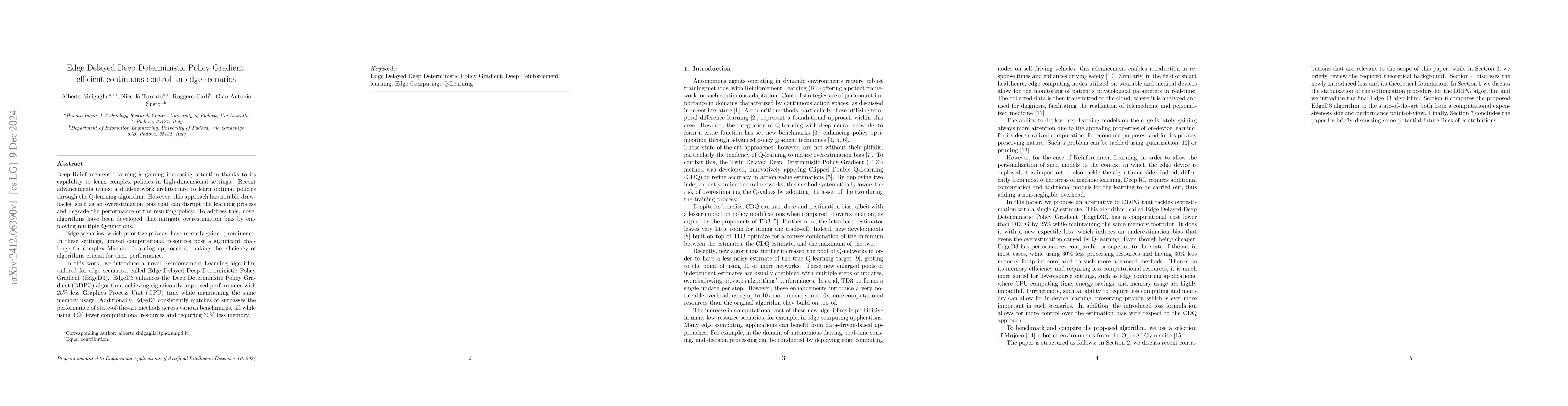 Thumbnail for Edge Delayed Deep Deterministic Policy Gradient: efficient continuous
  control for edge scenarios