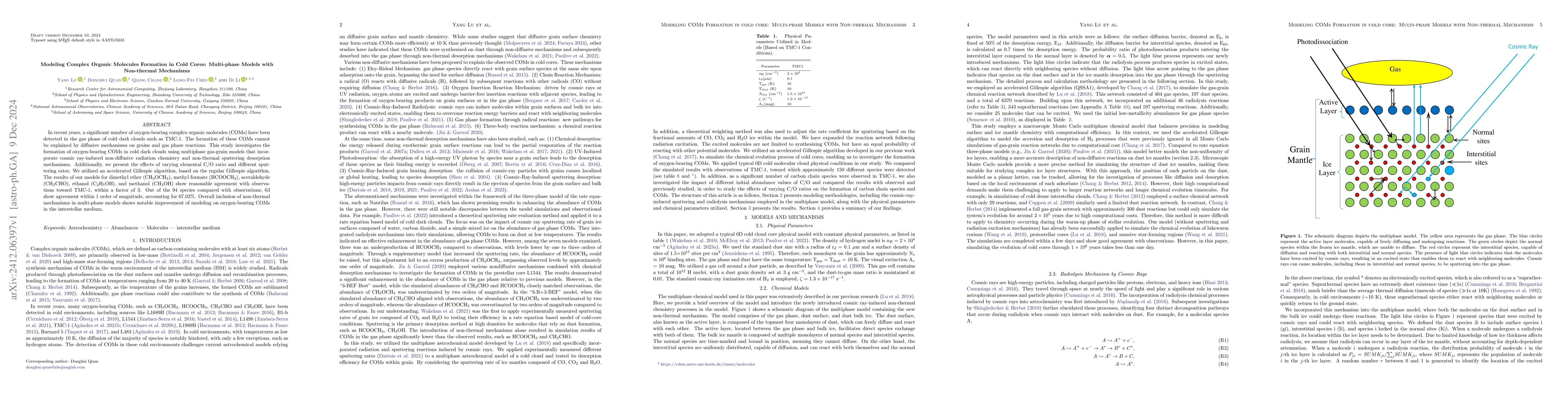 Thumbnail for Modeling Complex Organic Molecules Formation in Cold Cores: Multi-phase
  Models with Non-thermal Mechanisms